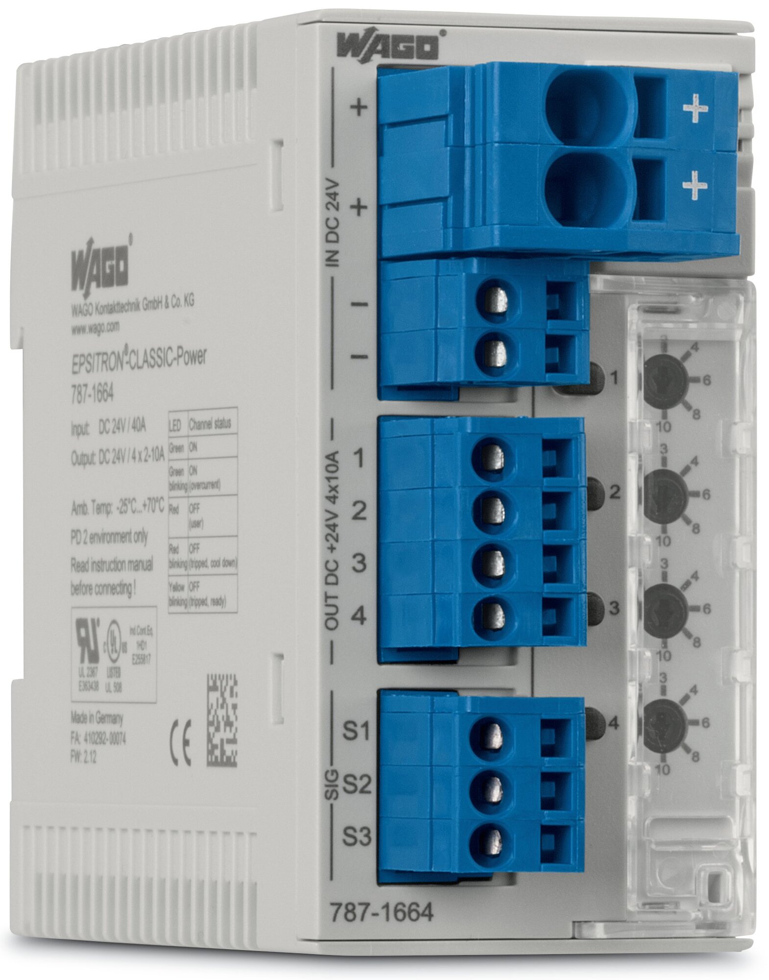 Electronic circuit breaker; 4-channel; 24 VDC input voltage; 3.8A; active current limitation; NEC Class 2; communication capability