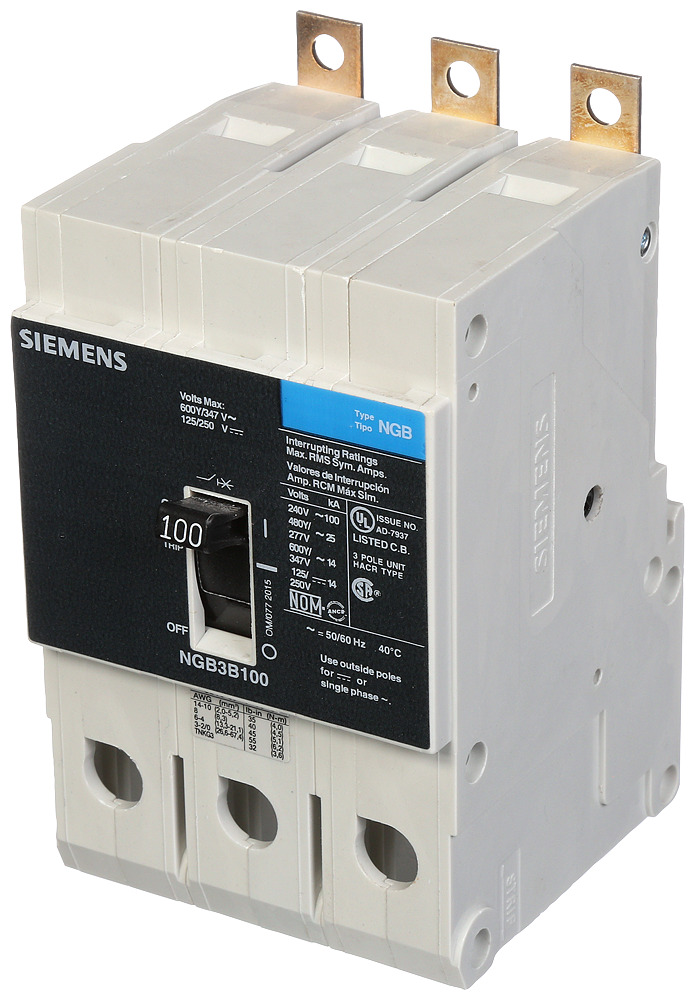  LOW VOLTAGE PANELBOARD MOUNT G FRAME CIRCUIT BREAKER WITH THERMAL - MAGNETIC TRIP. UL LISTED NGB FRAME WITH STANDARD BREAKING CAPACITY. 100A 3-POLE (14KAIC AT 600Y/347V) (25KAIC AT 480Y/277V). SPECIAL FEATURES MOUNTS ON PANELBOARD,LOAD SIDE LUGS ONLY (TC1GG20) WIRE RANGE 8 - 1/0 AWS (CU/AL). DIMENSIONS (W x Hx D) IN 3 x 5.4 x 2.8.