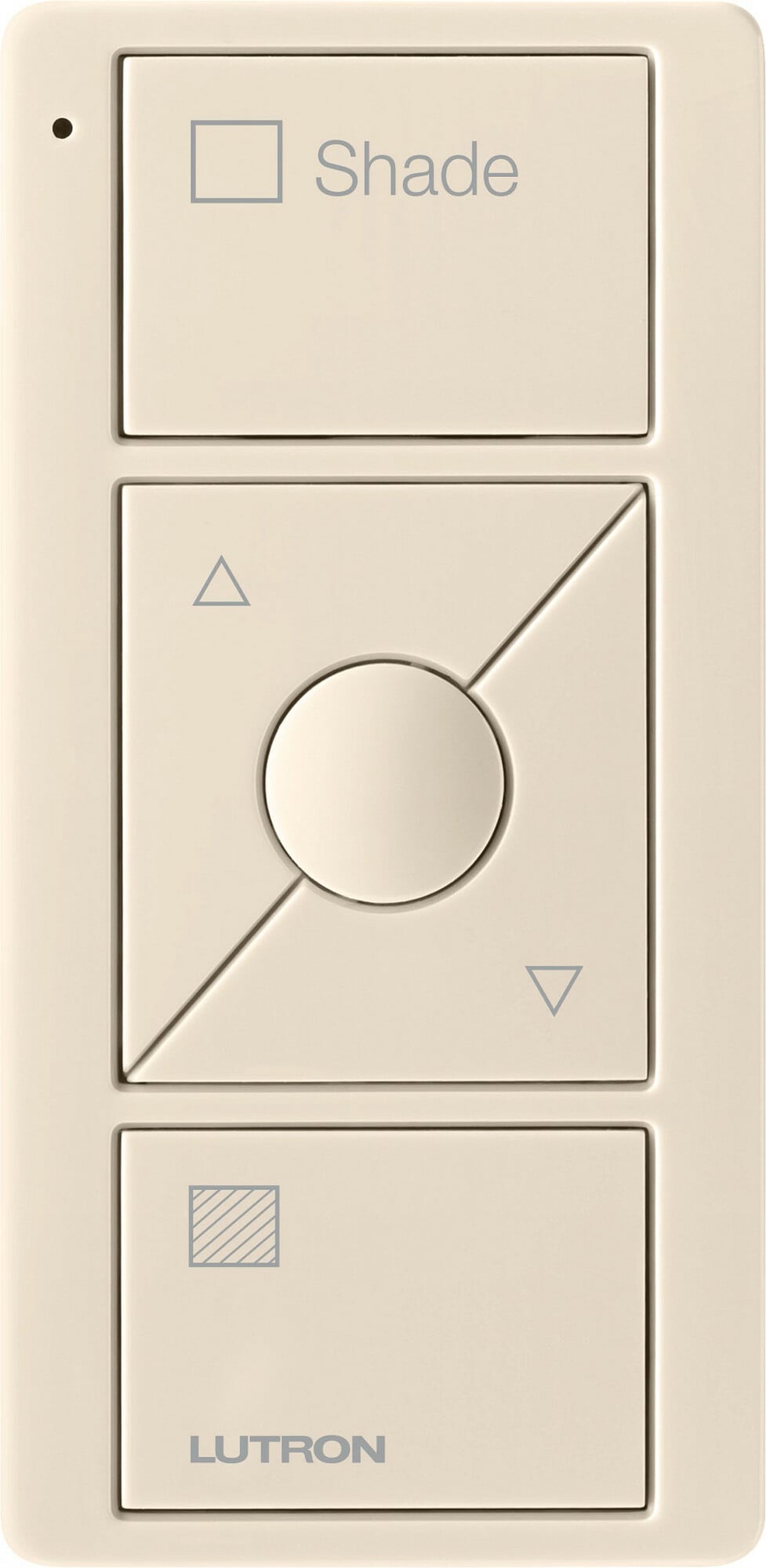 Lutron 3-Button with Raise/Lower and Preset, Pico Smart Remote, with Shade Icons and Text ("Shade") - Light Almond