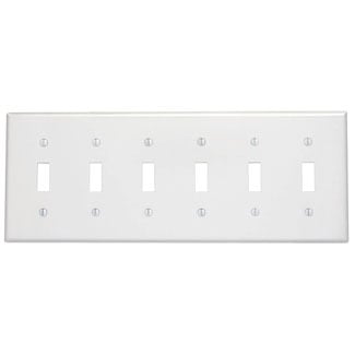 6-Gang Toggle Device Switch Wallplate, Thermoset, Device Mount, White