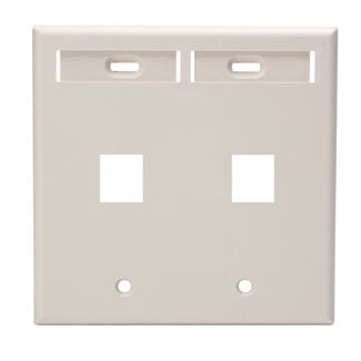 QuickPort Wallplate with ID window, dual gang, 2-port, light almond