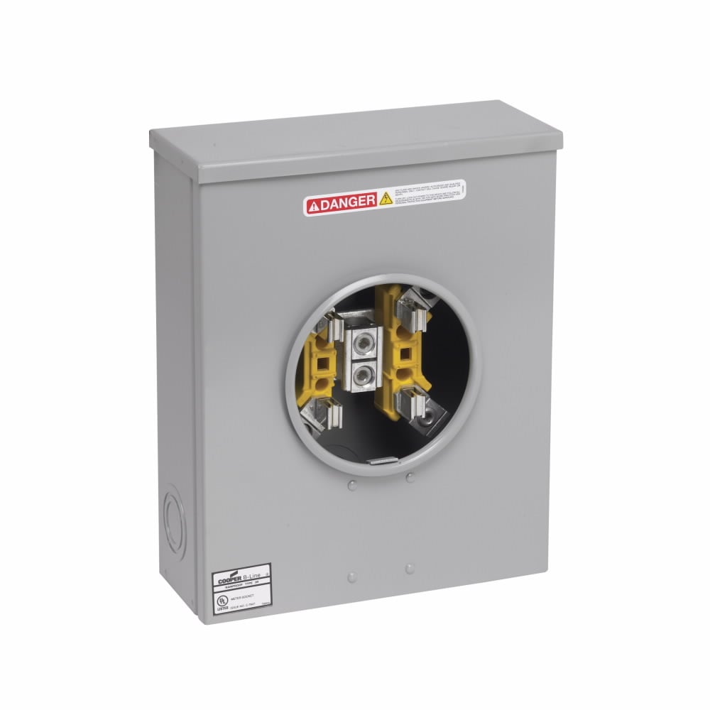 Eaton B-Line series single meter sockets, AW Hub top provision, 200 A, Both, 7 jaws, Ring type, 3, Steel, ANSI 61 paint, Side, 3 poles, 4 wires, #6 - 250MCM line lug size, #6 - 250MCM load lug size, None