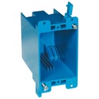 One-Gang Old Work Outlet Box, Volume 20 Cubic Inches, Length 4-1/8 Inches, Width 2-15/16 Inches, Depth 3-5/8 Inches, Color Blue, Material PVC, Mounting Means Mounting Ears and Swing Bracket