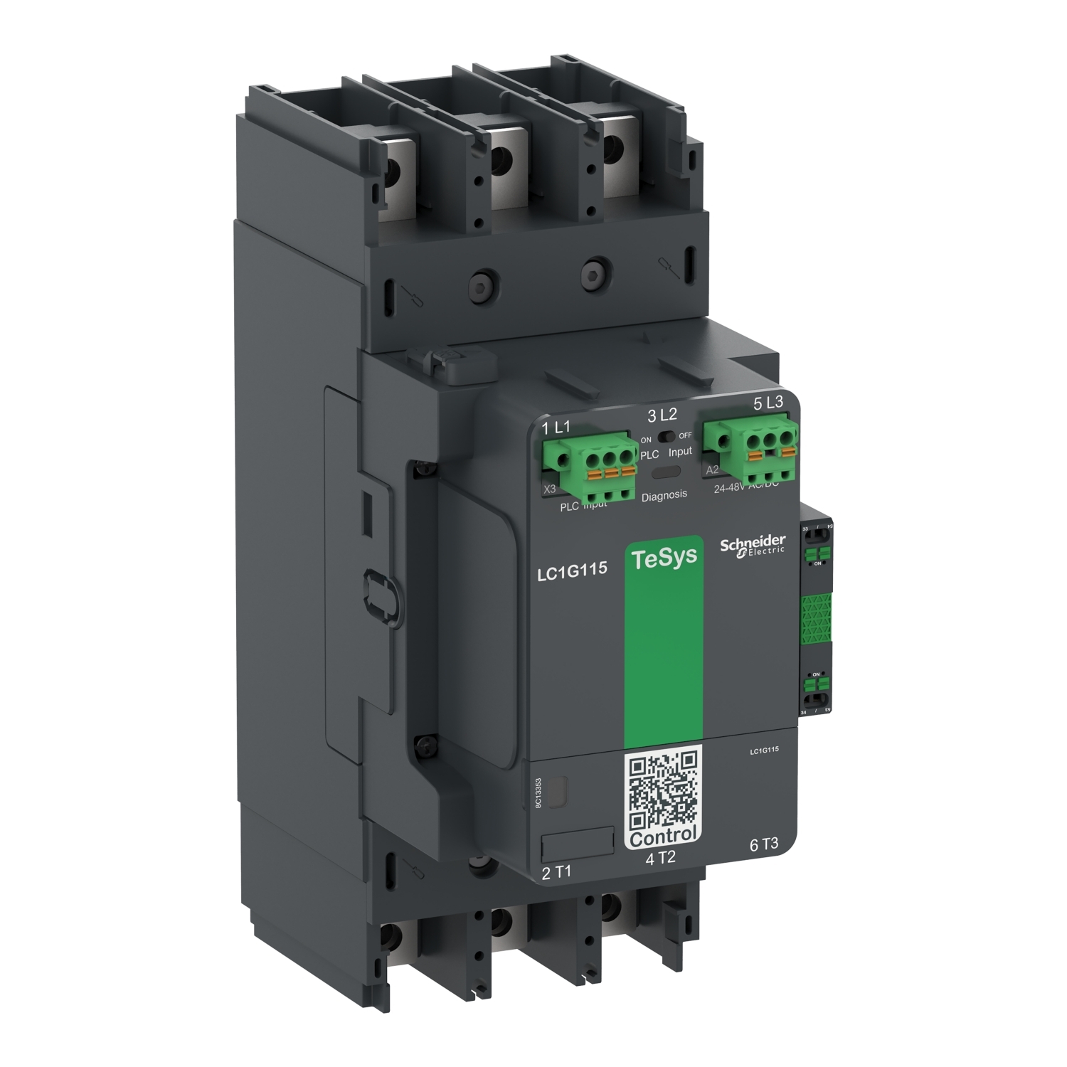 Contactor, high power, TeSys Giga, advanced version, 3 pole/NO, AC-3 <=440V 185A, 200-500VAC/DC coil