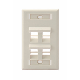 Angled QuickPort Wallplate with ID Window, 4-port, single gang, light almond.