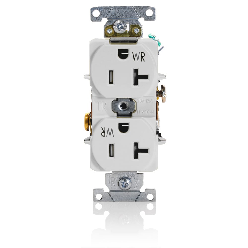 TO BE CHANGED - weather resistant receptacle, tamper resistant, duplex cof white. back and sided wired. commerical spec grade triple-combination-head screws.