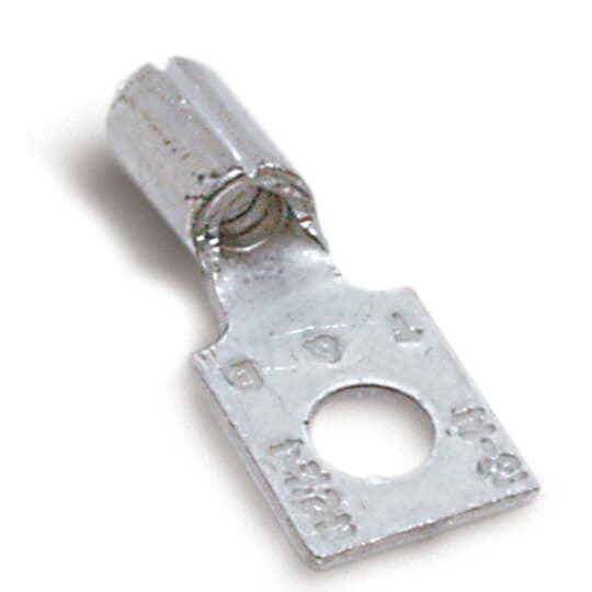 Non-Insualted Rectangular Ring Terminal, Length .70 Inches, Width .277 Inches, Bolt Hole #5, Wire Range #16-#14 AWG, Copper, Tin Plated