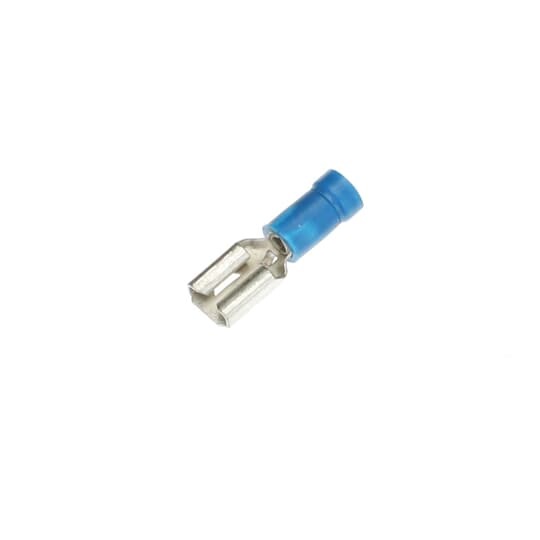 Vinyl-Insulated Female Disconnect, Length .96 Inches, Width .29 Inches, Maximum Insulation .170, Tab Size .250x.032, Wire Range #16-#14 AWG, Color Blue, Copper, Tin Plated, Mini-Pack