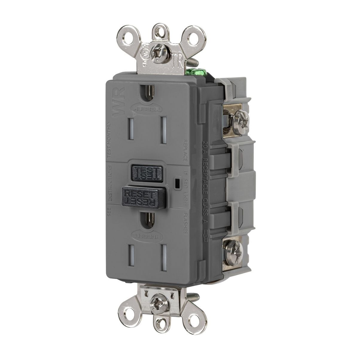 15A, 125V Industrial Grade, Tamper-Resistant, Weather-Resistant, Ground Fault Receptacle.