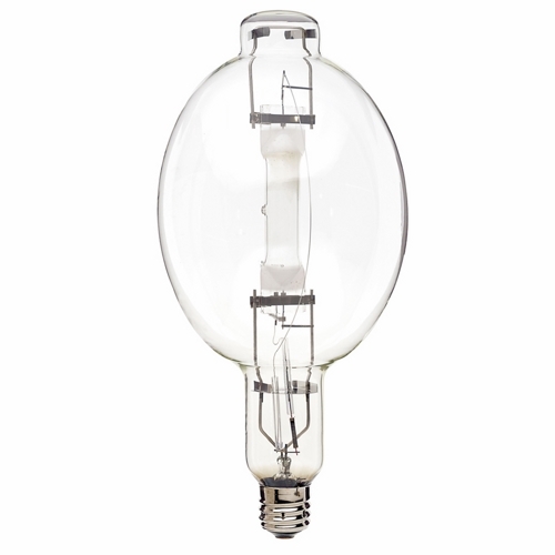 HID Metal Halide Lamp, Designation: MP1000/BT56/BU/4K/EX39, 1000 WTT, BT56 Shape, E39 Mogul Base, Clear, 12000 HR, Lumens: 100000 LM Initial, 4000 DEG K Color Temperature, Cool White 65 CRI, 15-1/2 IN Length, 7 IN Diameter, Burn Position: BU +/- 15