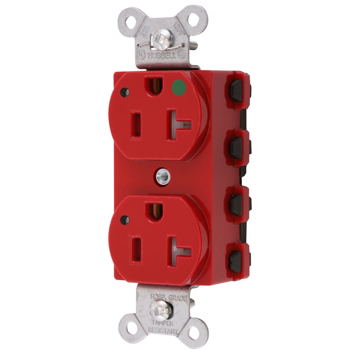 Straight Blade Devices, Receptacles, Duplex, SNAPConnect, Hospital Grade, Tamper Resistant, LED Indicator, 20A 125V, 2-Pole 3-Wire Grounding, 5-20R, Nylon, Red, USA