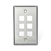 QuickPort Wallplate, Single Gang, 6-Port, Stainless Steel