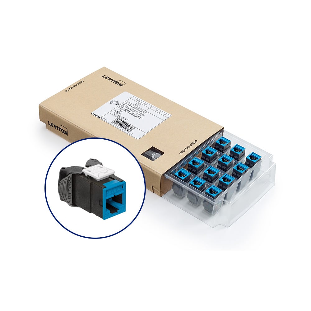 Atlas-X1 Cat 6A UTP QuickPort Jack, Blue, GreenPack 12-Pack (includes 12 jacks and 12 wire managers)