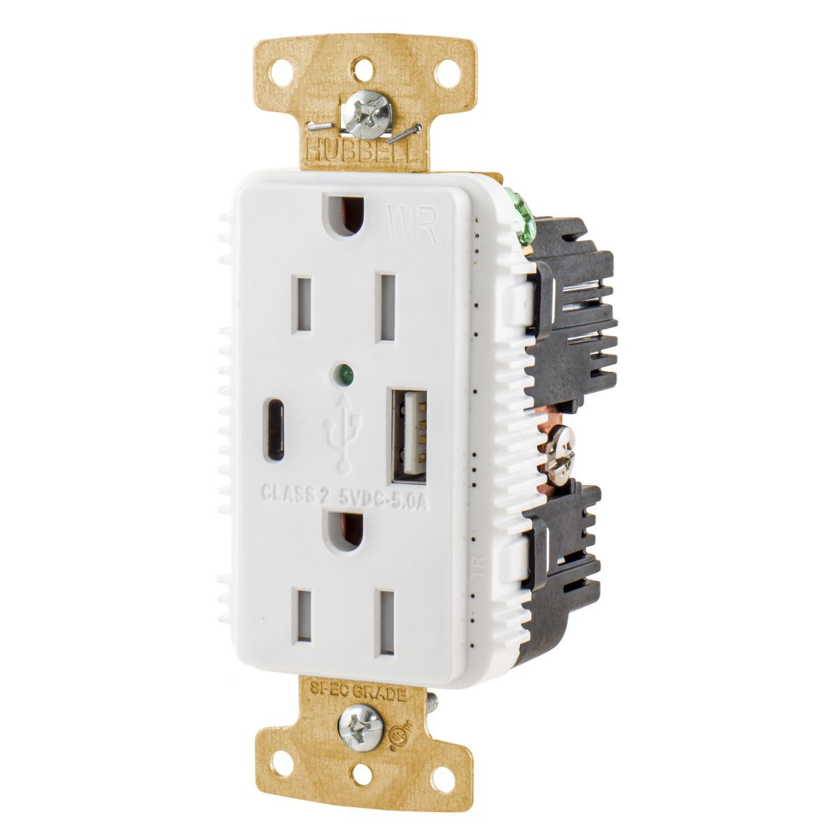 15A/125V Tamper Resistant/Weather Resistant Duplex Receptacle & Type A & C USB Ports, White
