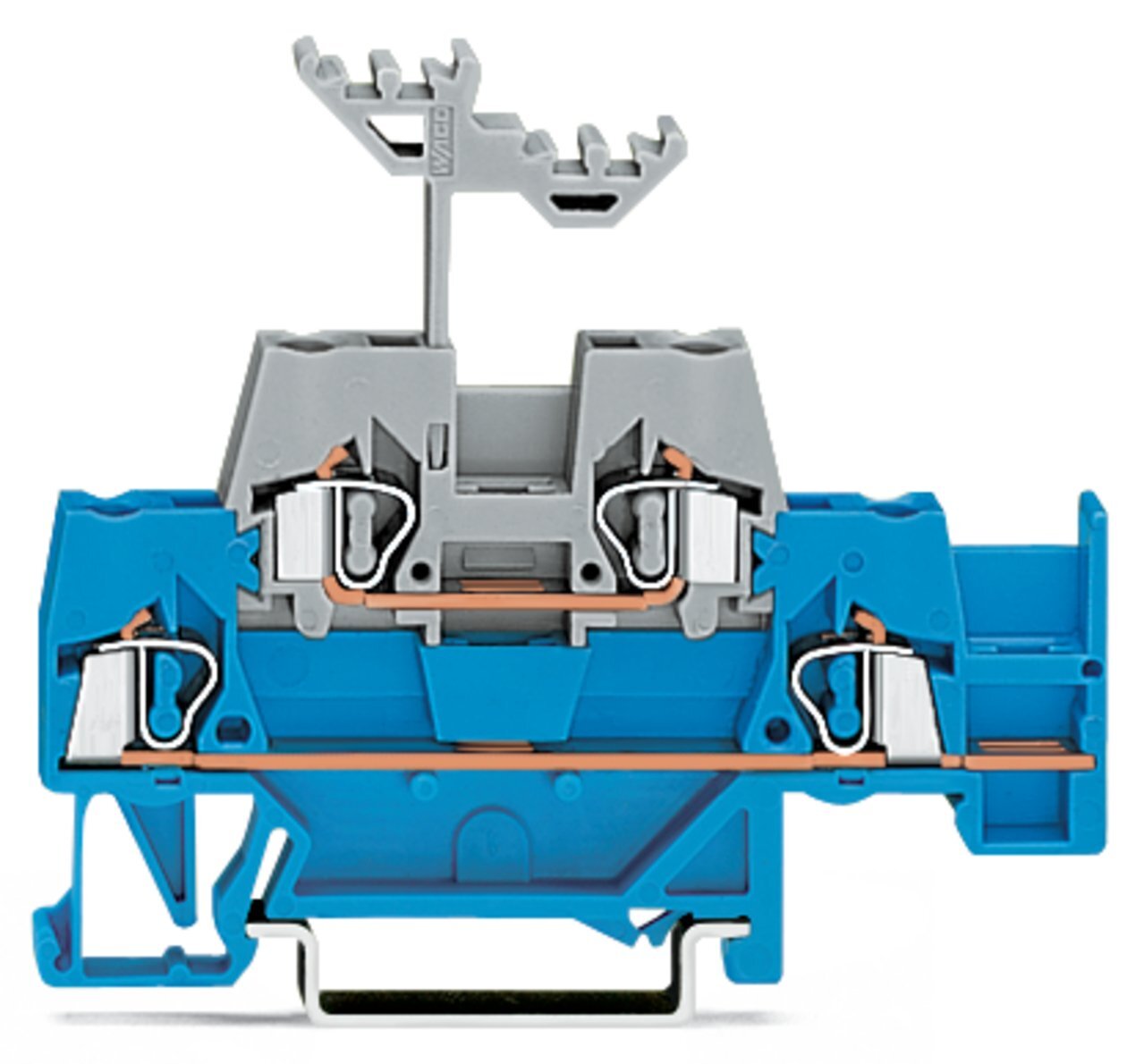 Double-deck terminal block; Through/through terminal block; with additional jumper position on lower level; for DIN-rail 35 x 15 and 35 x 7.5; 2.5 mm; CAGE CLAMP; 2,50 mm; blue/gray