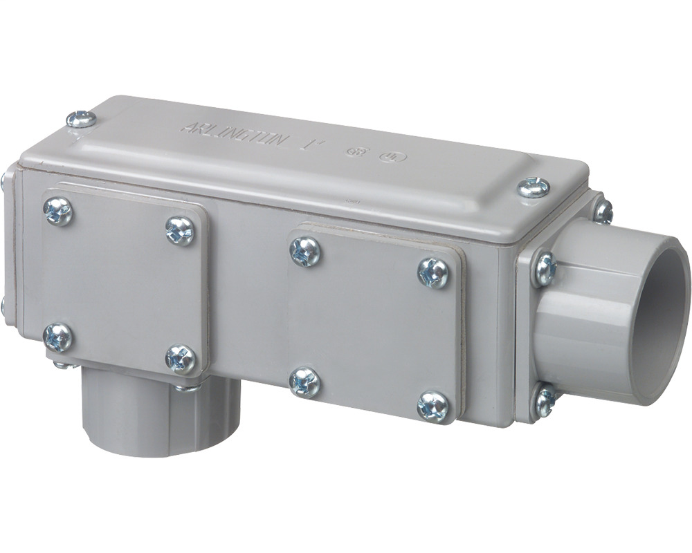 Non-Metallic. five conduit bodies in one. Ships as an LB but converts to a T, LL, LR, or C. Trade Size 2"