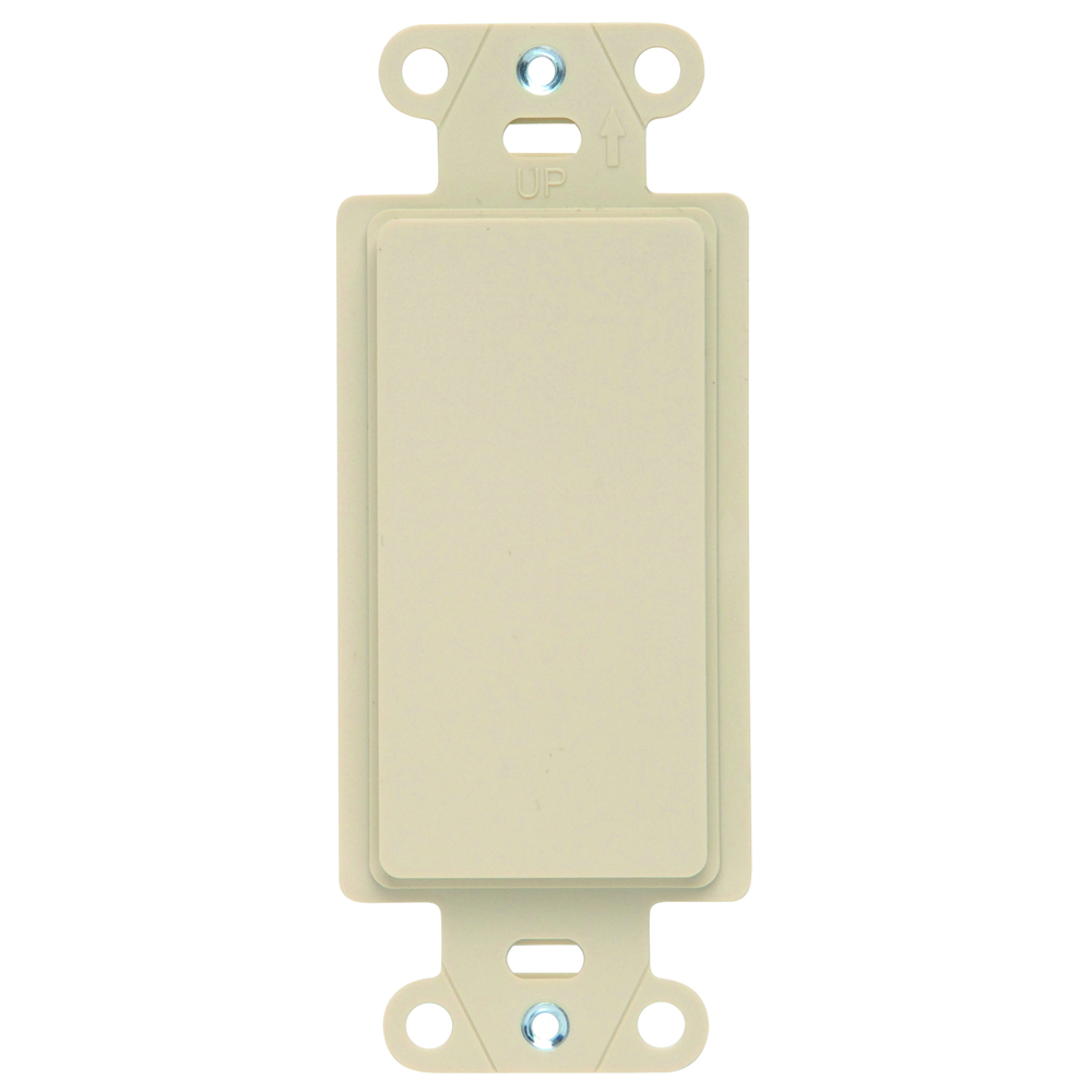 Mounting strap for blank insert. Box mounted. Changes decorator opening to blank. Polycarbonate Plastic. Ivory.
