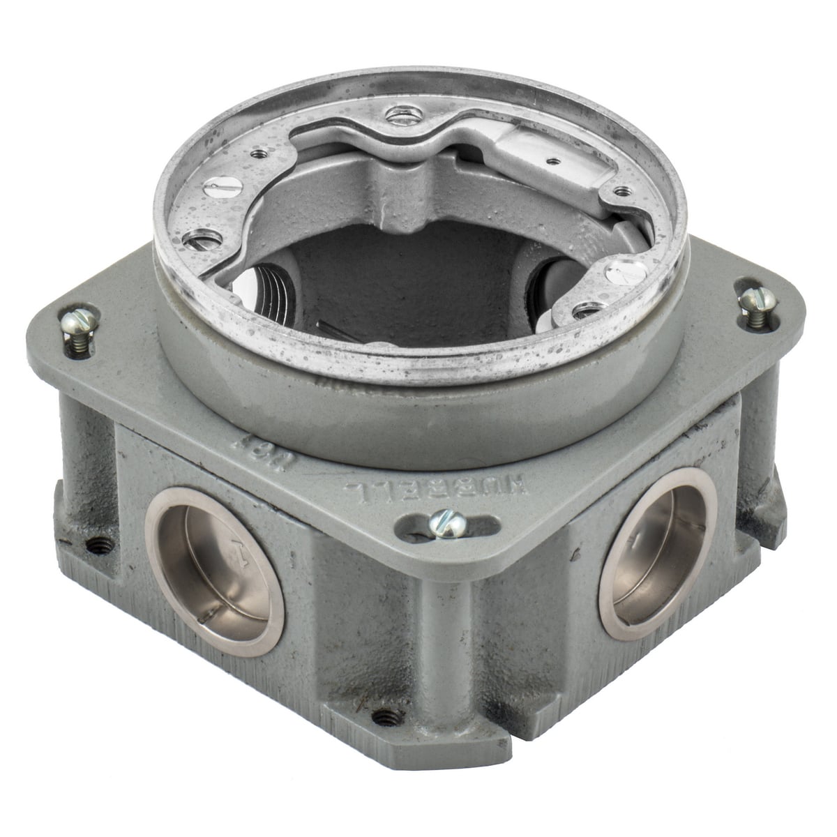 Flush Concrete Floor Box Series, 1-Gang, Round, Cast Iron Box, Shallow, Fully Adjustable, Single Service, Aluminum Top