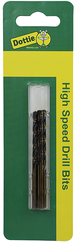 High Speed Drill, M2 grade, Steel material, Black/Gold finish, Split Point Type, 135 DEG Split drill point, 3/8 in. fractional size, 5 in. overall length, 3/16 in. shank diameter, Carded 1 piece