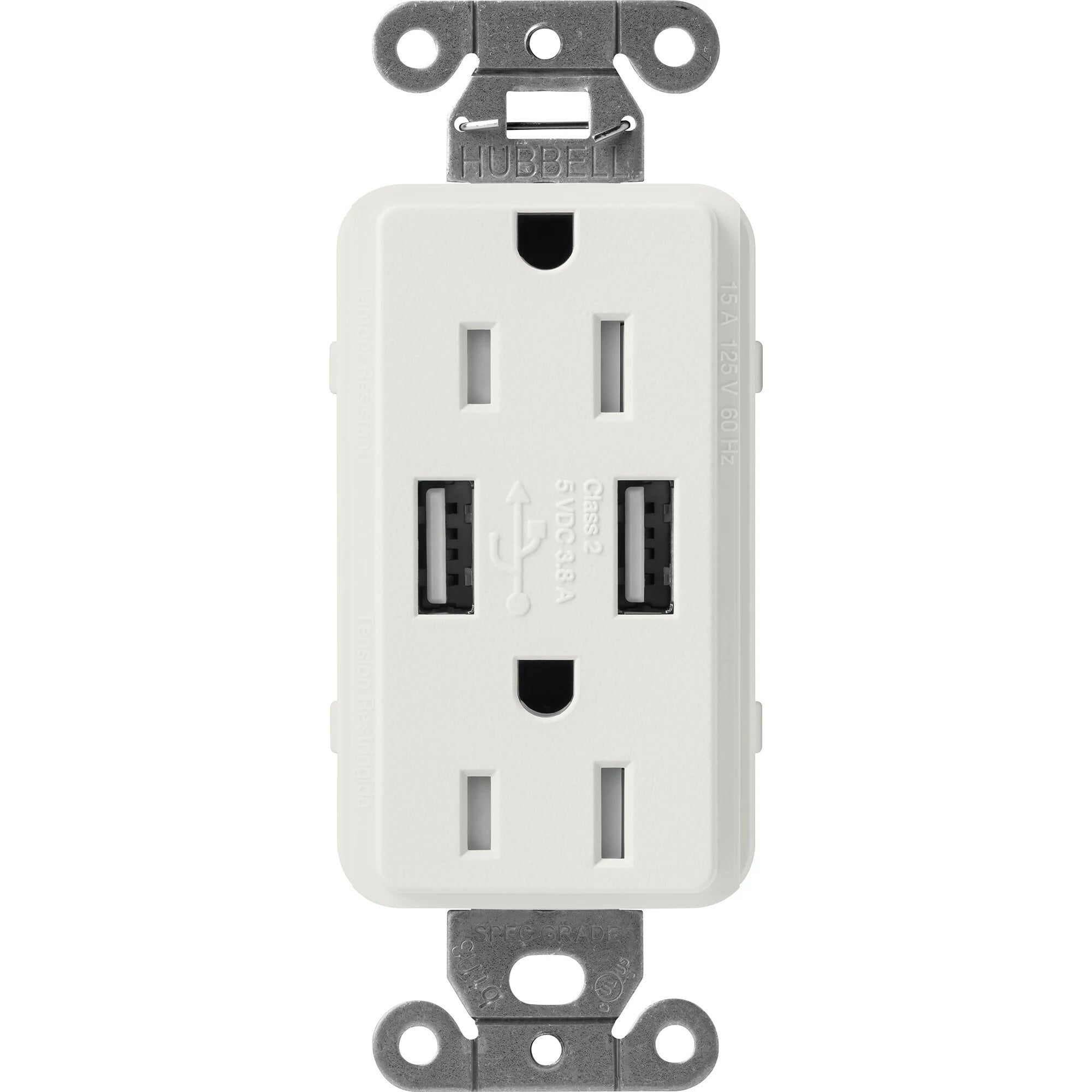 Lutron Claro USB Type A 2.0 Duplex Receptacle, 15 Amp, Lunar Gray