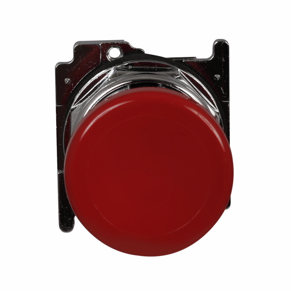 Eaton 10250T pushbutton, 10250T, 30.5 mm, Heavy-Duty, 40 mm, NEMA 3, 3R, 4, 4X, 12, 13, Non-illuminated, Momentary, Mushroom , Red actuator, 2NC, Chrome bezel, Plastic actuator