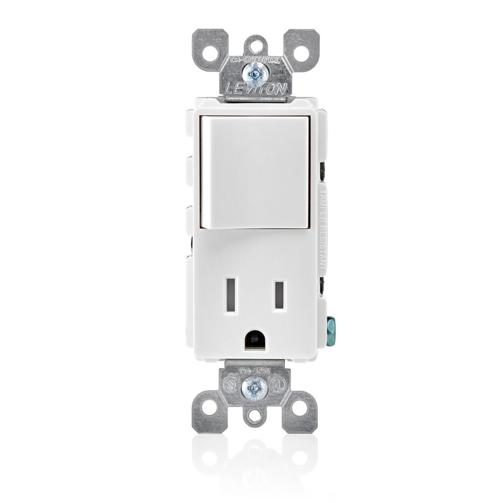 Tamper-Resistant Rocker NEMA Combination Decora Switch And Receptacle, White