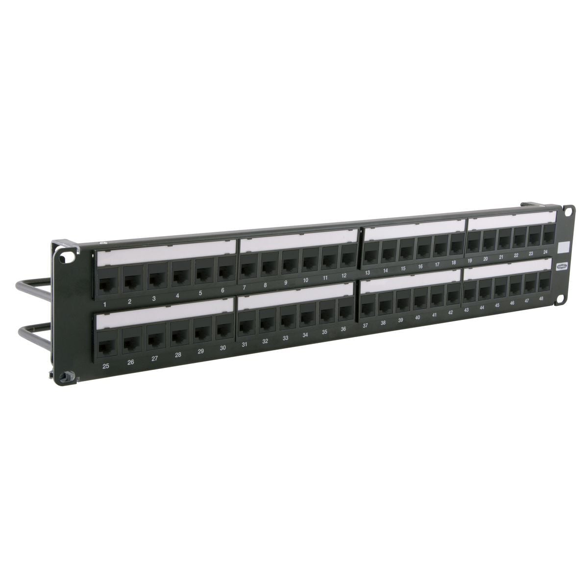 HPJ6A48 2-Rack Unit Ascent Flat Straight Unloaded Patch Panel Kit, 48 Ports, Cat 6a UTP, 24 to 22 AWG Terminal, Steel