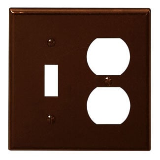 2-Gang 1-Toggle 1-Duplex Device Combination Wallplate, Standard Size, Thermoset, Device Mount, Brown