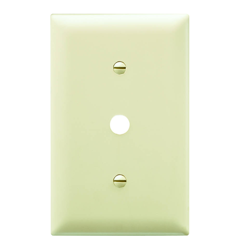 Single gang, Single telephone or cable outlet 13/32 hole. Strap mounted with adjustable yoke. One #340 yoke. Nylon trademaster plate. Ivory.