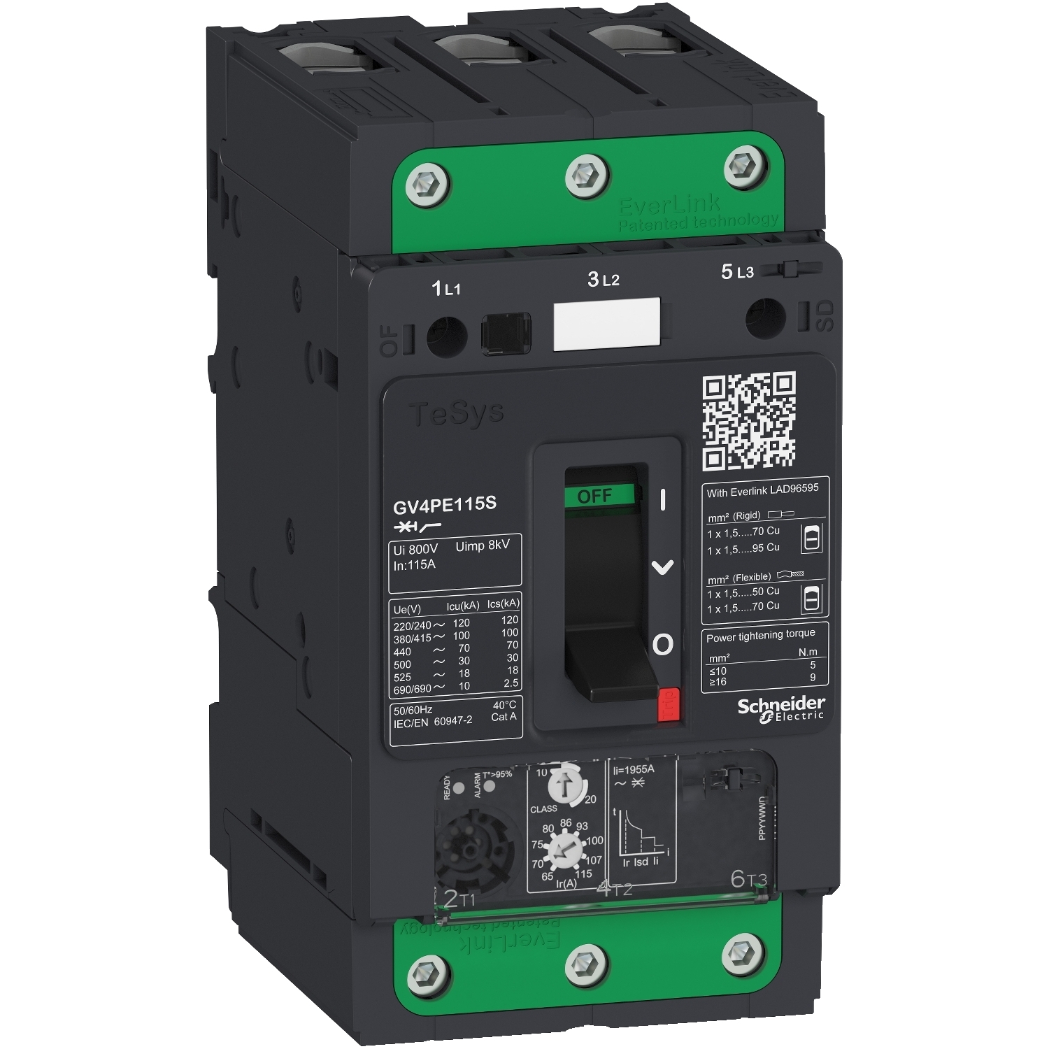 Motor circuit breaker, TeSys GV4, 3P, 80A, Icu 25kA, thermal magnetic, Everlink terminals