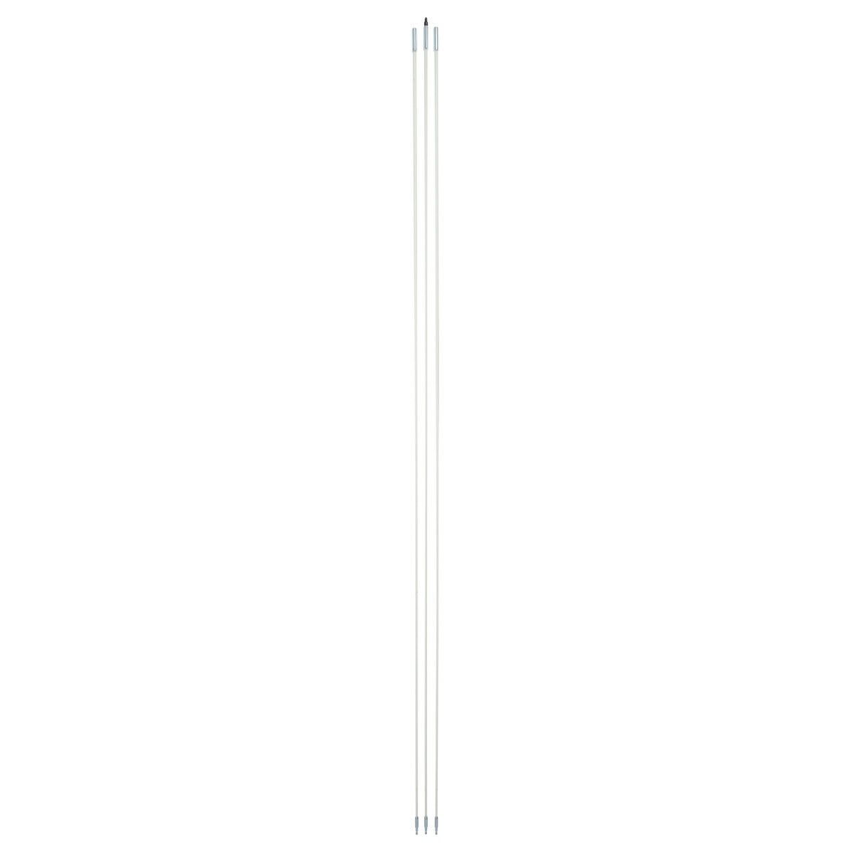 Glo Stix  Kit 5/32" x 18' (4.0mm x 5.5m) with Bullet and "J" Hook Nose Tips.  Fish Stix Luminescent fiberglass rods glow in the dark to make fishing voice, data and video wires easier in dark spaces, such as above ceilings, in walls, and below sub-floors.  More flexible for fishing in walls through outlet box holes.  Sturdy, steel-threaded connectors are interchangeable with Greenlee 1/4" (6.4 mm) Fish Stix.  Clear, non-metalic storagetube keeps Glo Stix charged and ready to use.  200 lbs. (0.9 kN) maximum pulling strength.  Optional Whisk Nose Tip is available for fishing over obstacles, and can be used to guide extended Glo Stix sideways above ceilings by rotating.  Can also be used to fish longer lengths by providing a tip that can be snagged from the opposite direction with another extended Fish or Glo Stix with a hook nose tip.