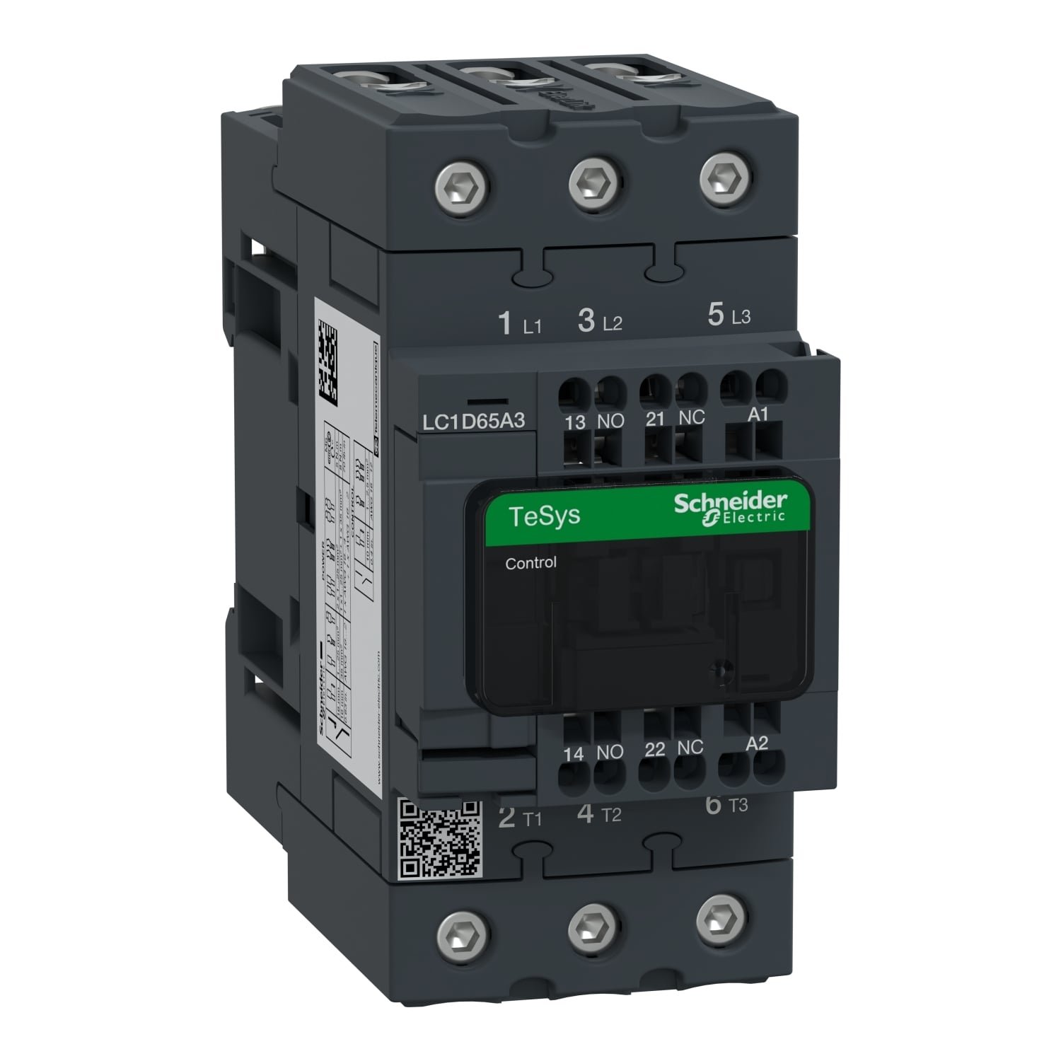 IEC contactor, TeSys Deca, nonreversing, 65A, 40HP at 480VAC, 3 phase, 3 pole, 3 NO, 115VAC 50/60Hz coil, open style