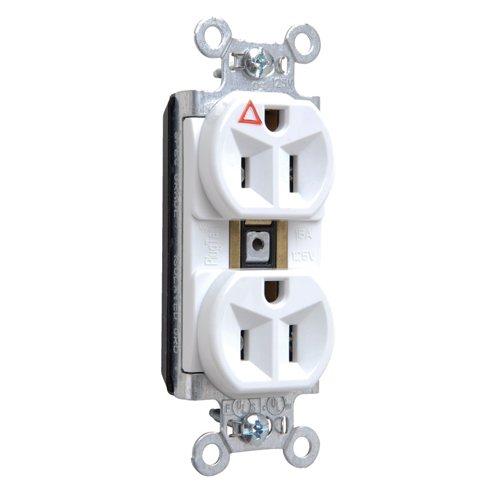 PlugTail Isolated Ground Spec Grade Duplex Receptacle 15amp 125volt White