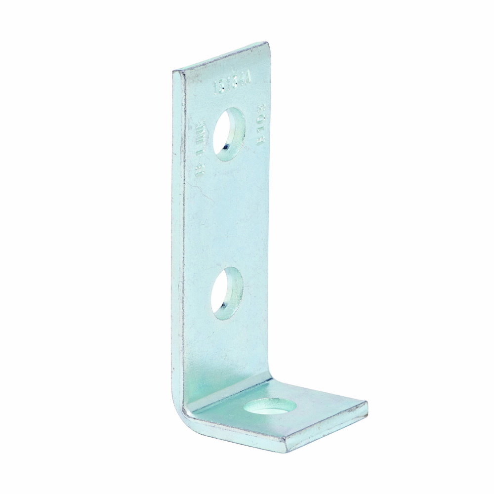 Eaton B-Line series corner angle, 4.12" H x 4.12" L x 1.62" W, Steel, Hot-dipped galv, 1/4" Gauge, Three hole corner angle, 90 deg