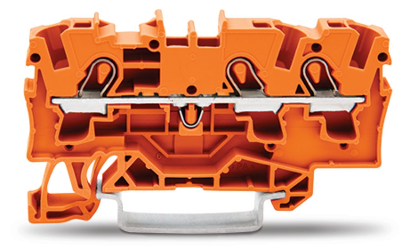 3-conductor through terminal block; 4 mm; suitable for Ex e II applications; side and center marking; for DIN-rail 35 x 15 and 35 x 7.5; Push-in CAGE CLAMP; 4,00 mm; orange