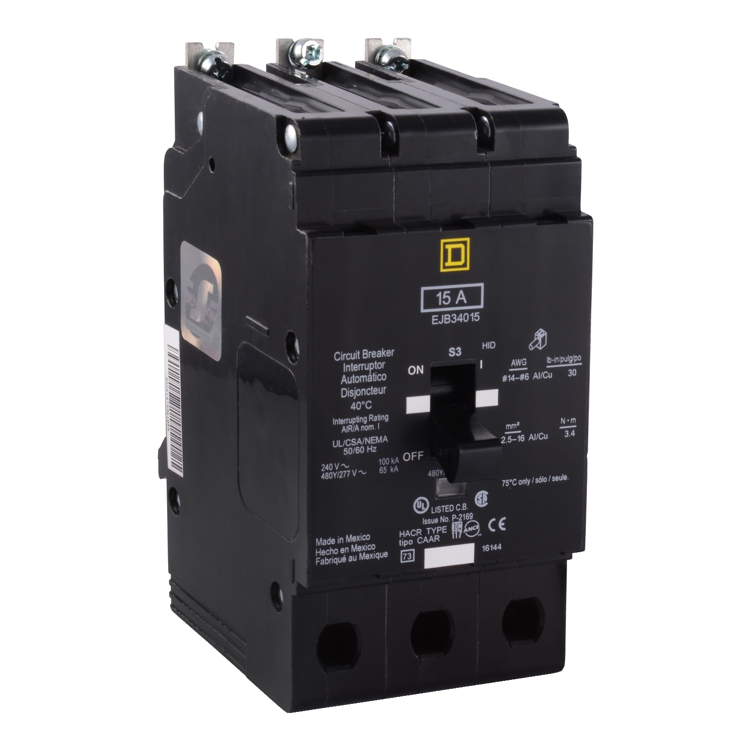 Mini circuit breaker, E-Frame, 30A, 3 pole, 480Y/277VAC, 25kA max, bolt on, high amp lugs [TAA]