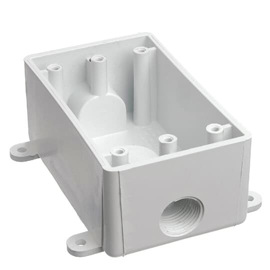 Single Gang Weatherproof T-Box, Length 4.56 Inches, Width 2.80 Inches, Depth 2 Inches, Cable Entry Size 1/2 Inch, Material PVC, Color White, Pack of 10