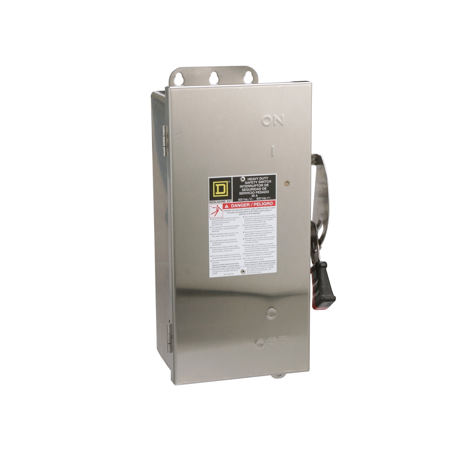 Safety switch, heavy duty, non fusible, 30A, 3 pole, 30hp, 600VAC/DC, NEMA 4, 4X, 5, 304 steel, neutral ,