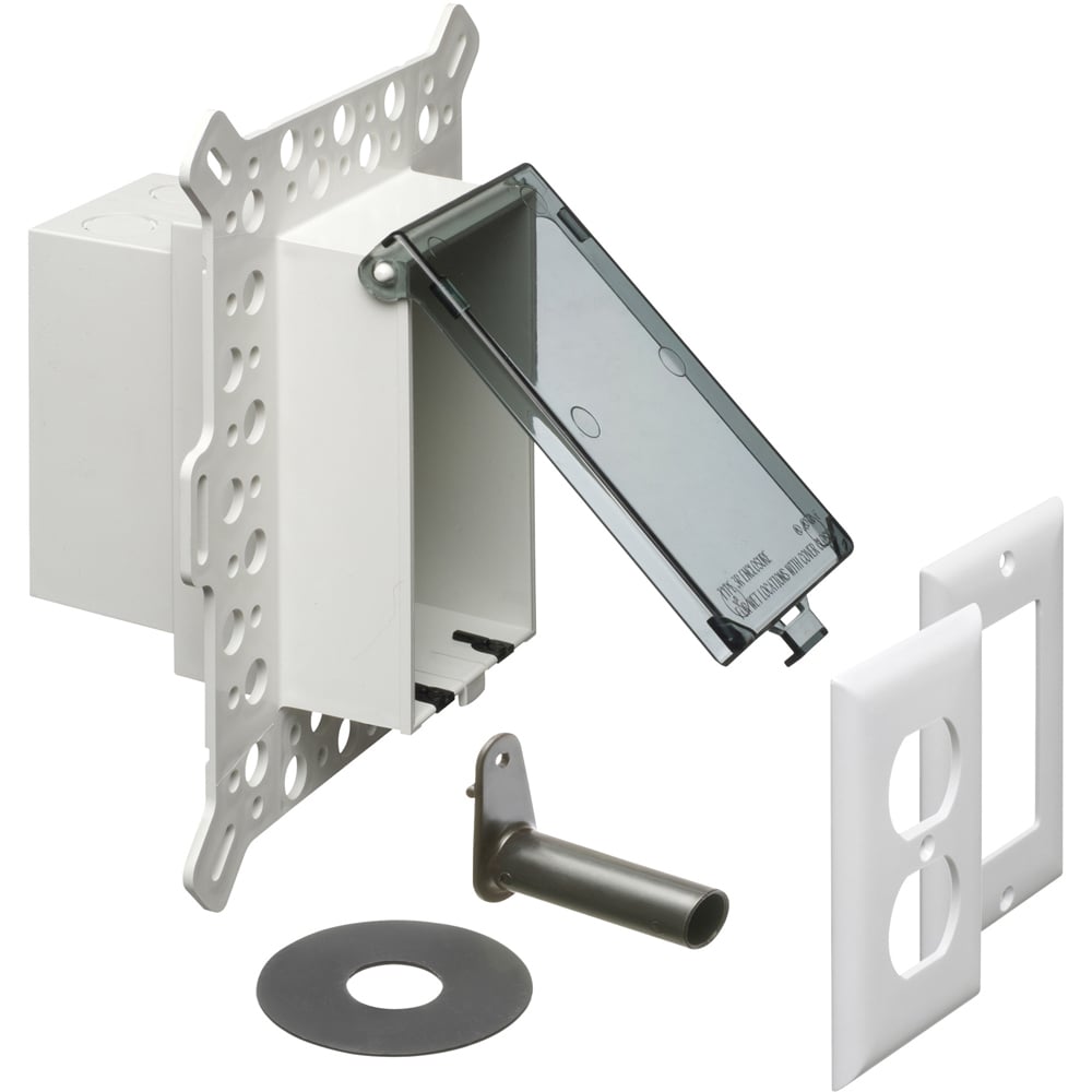 Low Profile Inbox for new construction for stucco, textured and rigid siding. Vertical with weatherproof while in use. Extra Duty clear cover.