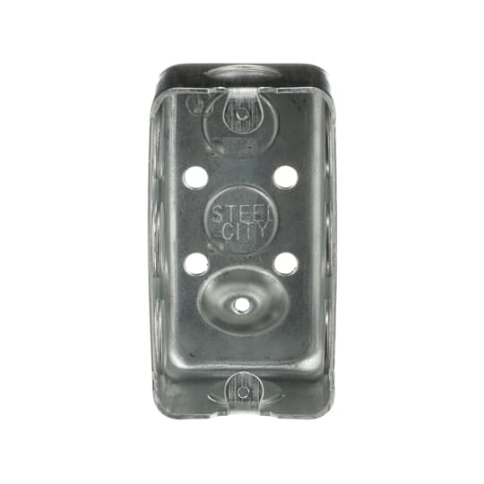One Gang Utility Box, 10.3 Cubic Inches, 4 Inches Long x 2-1/8 Inches Wide x 1-1/2 Inches Deep, 1/2 Inch Knockouts, Pre-Galvanized Steel, Drawn Construction, For use with Conduit