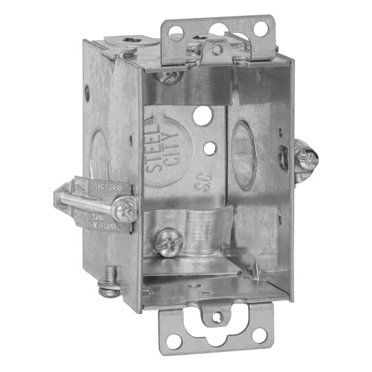 Gangable Switch Box, 12.5 Cubic Inches, 3 Inches Long x 2 Inches Wide x 2-1/2 Inches Deep, 1/2 Inch Knockouts, Pre-Galvanized Steel, Non-Metallic Cable Clamps (C-5), Ears Flush, and Adapts to Any Wall Thickness up to 3/4 Inches, For Non-Metallic Sheathed Cable. Standard carton of 25.