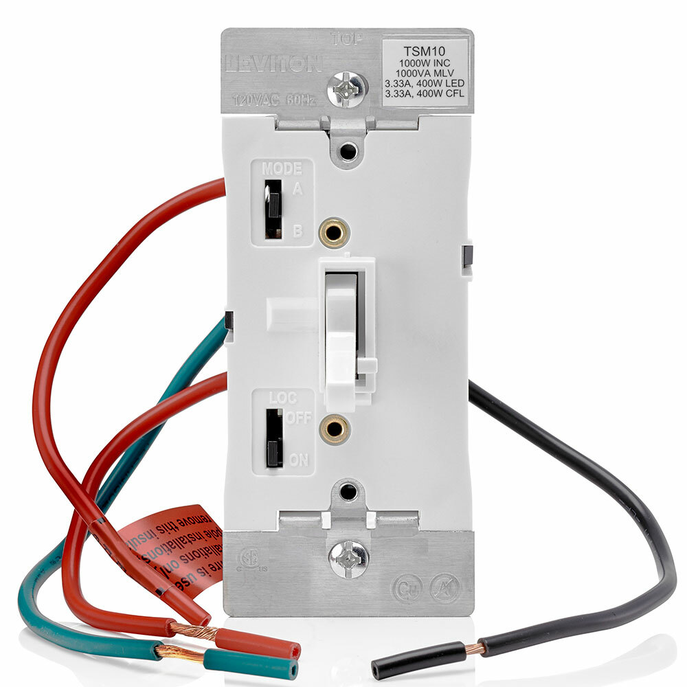 Preset Toggle Slide Dimmer Single Pole/3-Way, 1000W -120VAC Incandescent/MLV 400W LED/CFL, Lighted, (2) Mounting Screws Mounted To Strap With Retaining Washer. White