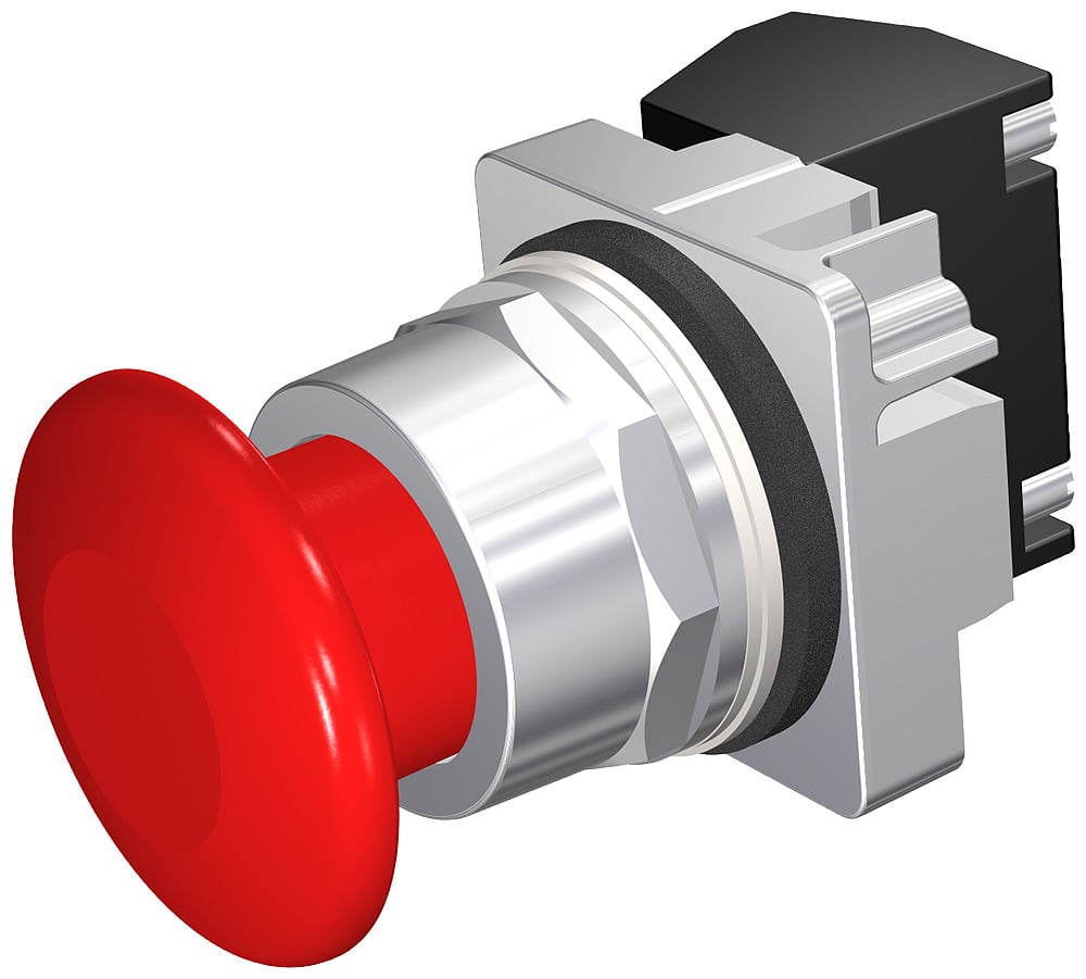 30mm command/52, chrome finish heavy duty,watertight/oiltight complete metal unit push-pull operator non-illuminated mushroom head cap small 1 3/4 (44.5 mm) plastic, red 2 position maintained, pull-to-release with 1 n.o. - 1 n.c. heavy duty contact