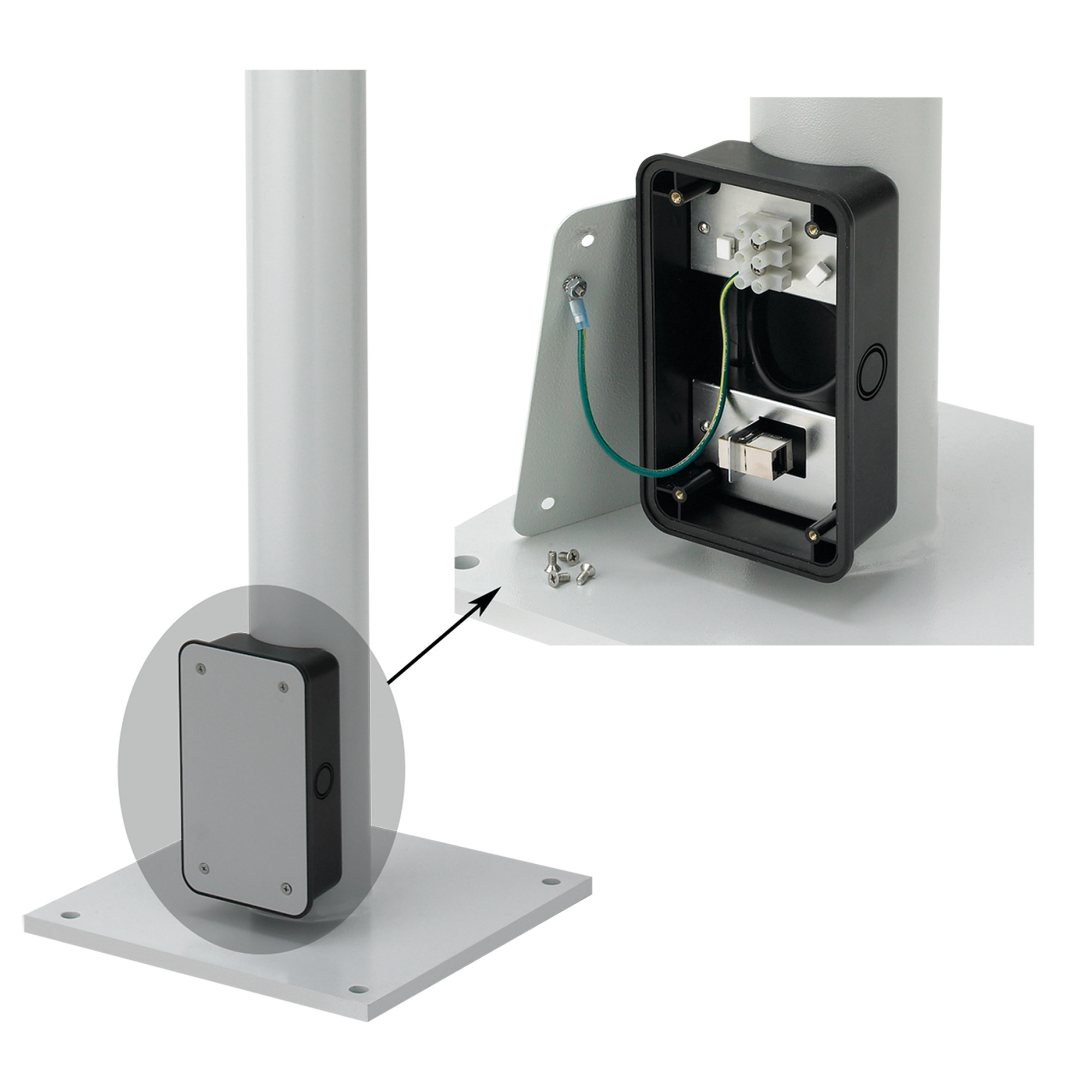 Syspend Vertical Motion Floorpost with Junction Box, 12x12x74, Lt Gray, Steel