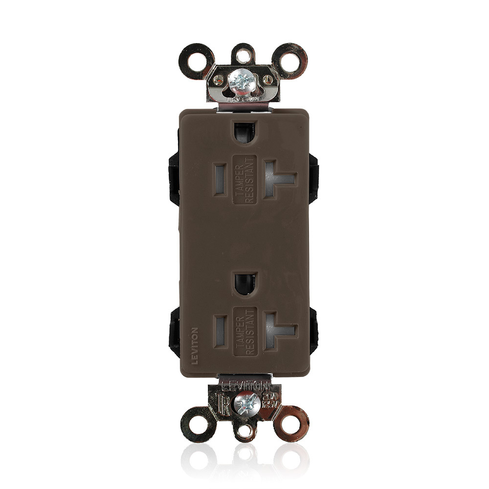 20 Amp, 125 Volt, Modular Receptacle, Decora Plus, Tamper Resistant, Nylon, Commercial Grade, Brown