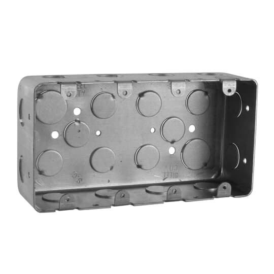 Three Gang Drawn Style Device Box, 58 Cubic Inches, 7-5/8 Inches Long x 4 Inches Wide x 2-1/8 Inches Deep, Drawn Construction with 1/2 Inch Knockouts, For use with Conduit