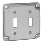 Square Box Surface Cover, 5 Cubic Inches, 4 Inch Square x 1/2 Inch Deep, Galvanized Steel, For use with Two Toggle Switches