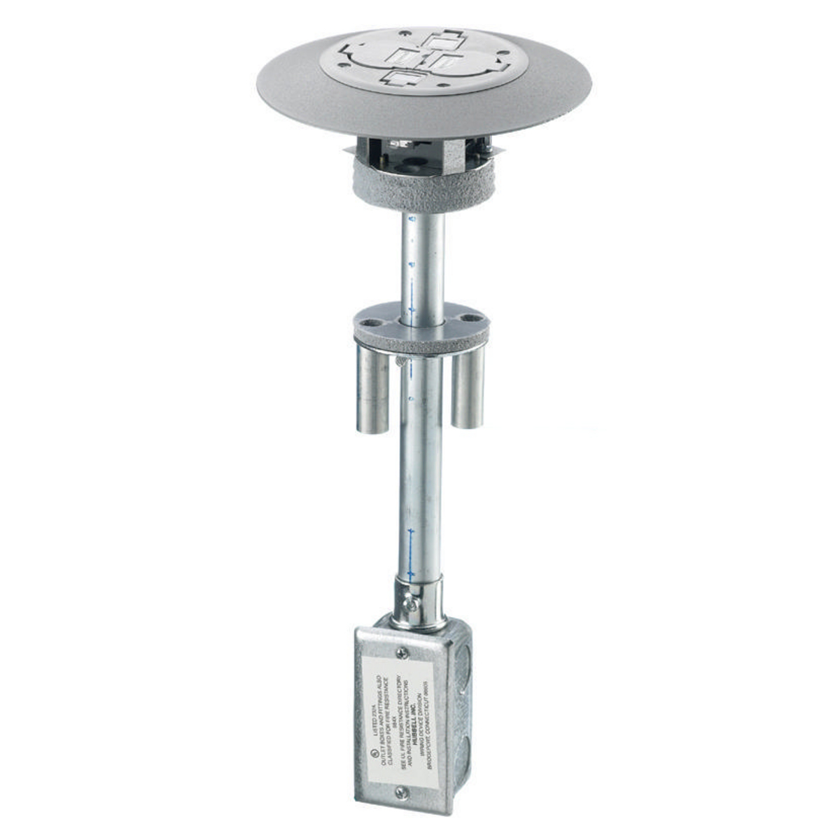 In-Floor Delivery Systems, Fire-Rated Poke-Throughs, 2x2 Flush Duplex Series, Complete Unit, Isolated Ground, Gray