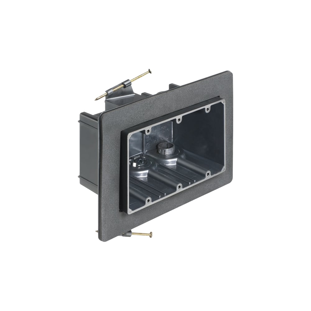 Versatile non conductive outlet box for new construction, three gang screw on. 59 cu inches.