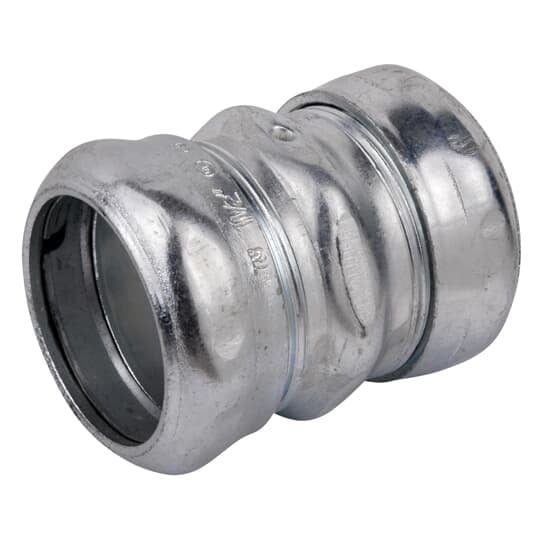 Compression Coupling, Concrete Tight, Conduit Size 1-1/2 Inch, Length 2.500 Inches, Material Zinc Plated Steel, For use with EMT Conduit